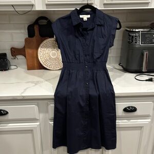 Monteau Blue A-Line Polo Collar Midi Dress